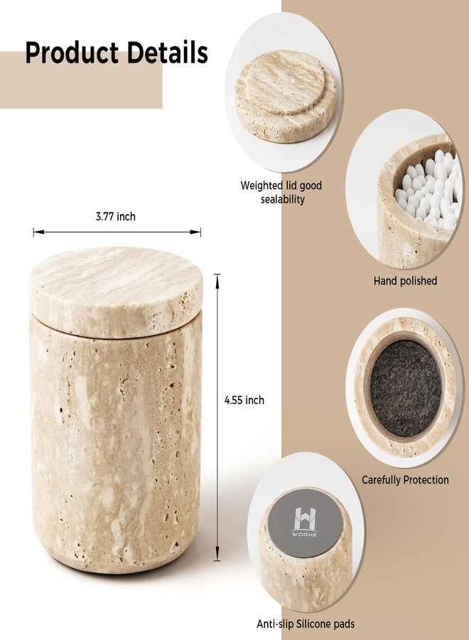 WORHE Travertine Qtip Holder Dispenser with Lid for Cotton Swabs,Balls,Pads,Floss Picks Large Capacity Marble Apothecary Jar for Bathroom Essentials Decor, Vanity Makeup Storage Organizer Beige(WH050) - Image 3
