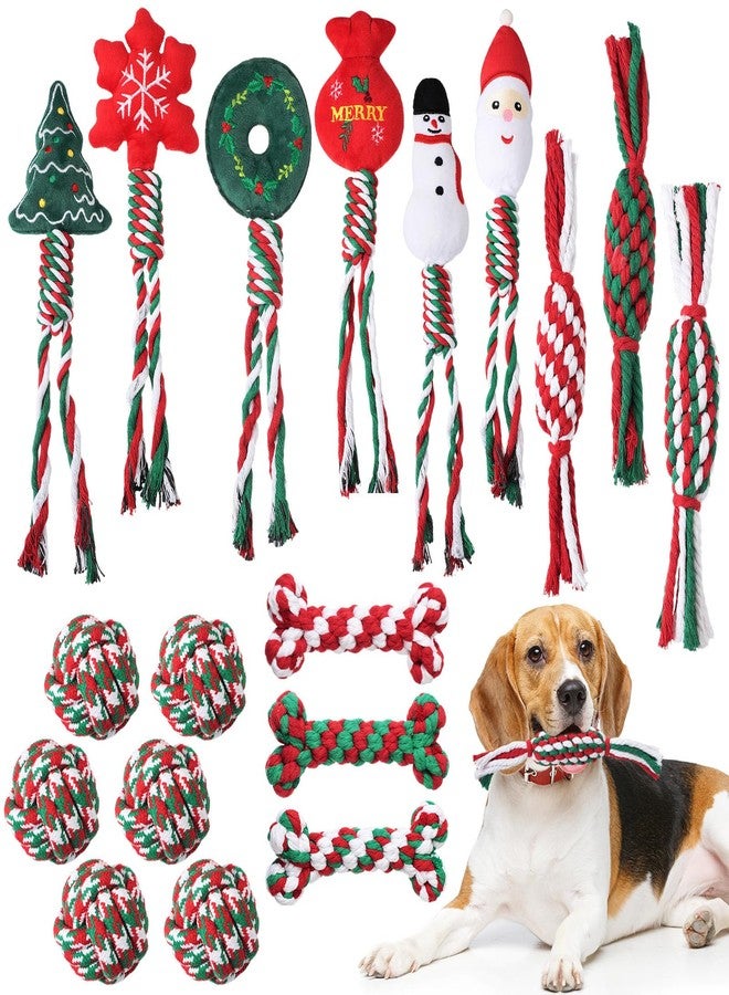 Glimin 24 Pcs Christmas Dog Rope Toys Pets Puppy Chew Interactive Toys Tough Christmas Colored Chew Training for Small Medium Large Pet Teething Cleaning Gifts(Funny Style) - Image 1