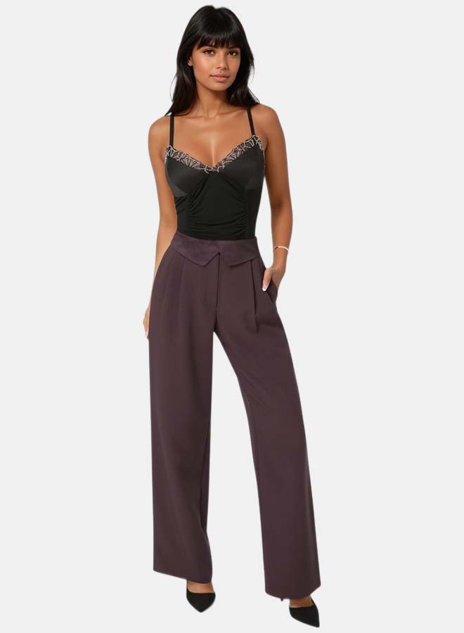 bebe Tailored Foldover Waistband Wide Leg Pant - Image 3
