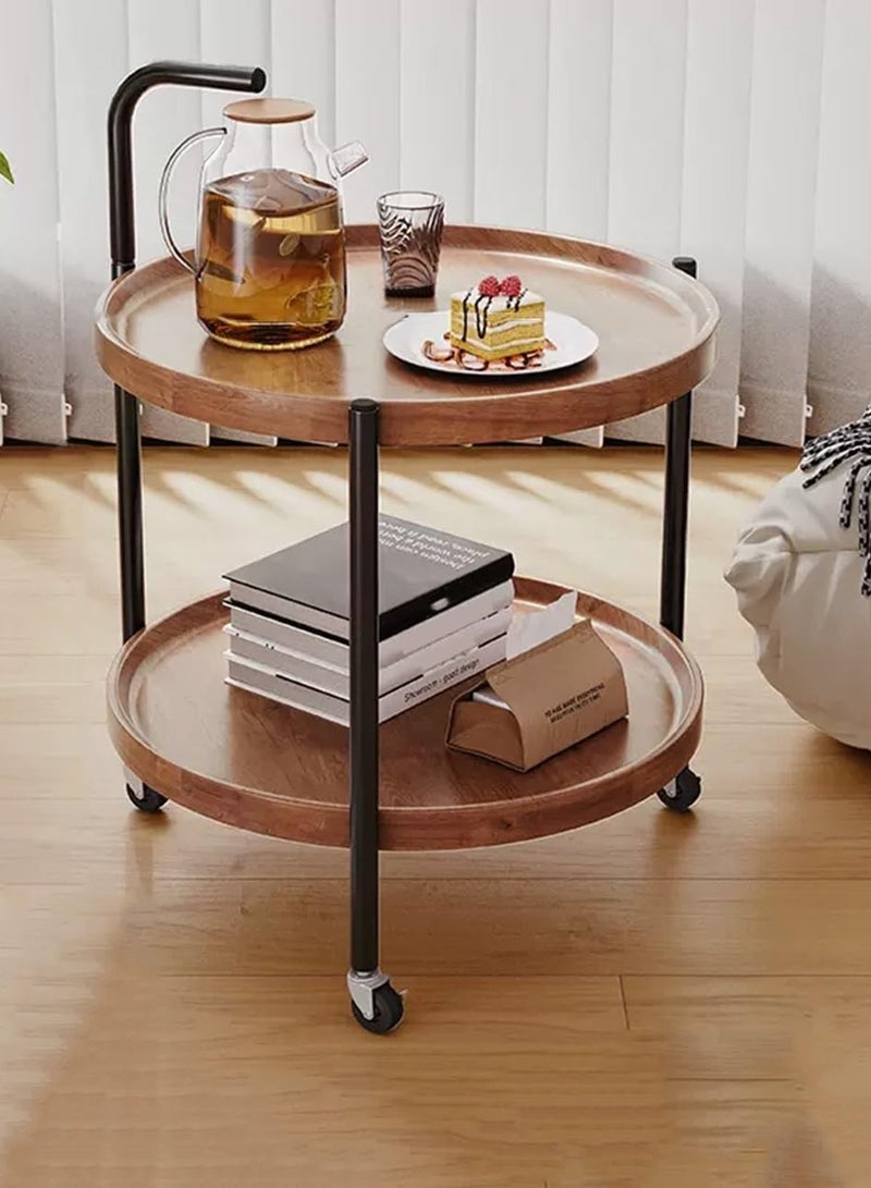 DubaiGallery Modern Round Coffee Table with Storage Space, Wooden Side Table with Wheels, Small Bedside Table, Coffee Table, Small Living Room Table, Couch Side Tables for Living Room and Bedroom - Image 1