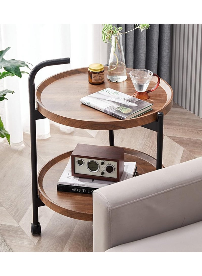 DubaiGallery Modern Round Coffee Table with Storage Space, Wooden Side Table with Wheels, Small Bedside Table, Coffee Table, Small Living Room Table, Couch Side Tables for Living Room and Bedroom - Image 2