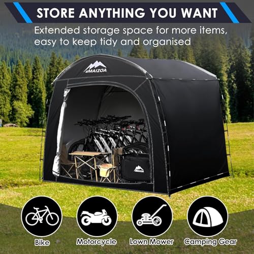 MAIZOA Bike Storage Tent,98*59*79 In,Outdoor Portable Storage Tent,Made of 210D Oxford Cloth PU4000mm Waterproof Fabric, Storage Shed for 2-4-6 bike,Motorcycles,Garden Tools,Lawn Mower,Various Tools - Image 2