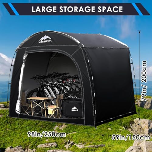 MAIZOA Bike Storage Tent,98*59*79 In,Outdoor Portable Storage Tent,Made of 210D Oxford Cloth PU4000mm Waterproof Fabric, Storage Shed for 2-4-6 bike,Motorcycles,Garden Tools,Lawn Mower,Various Tools - Image 3