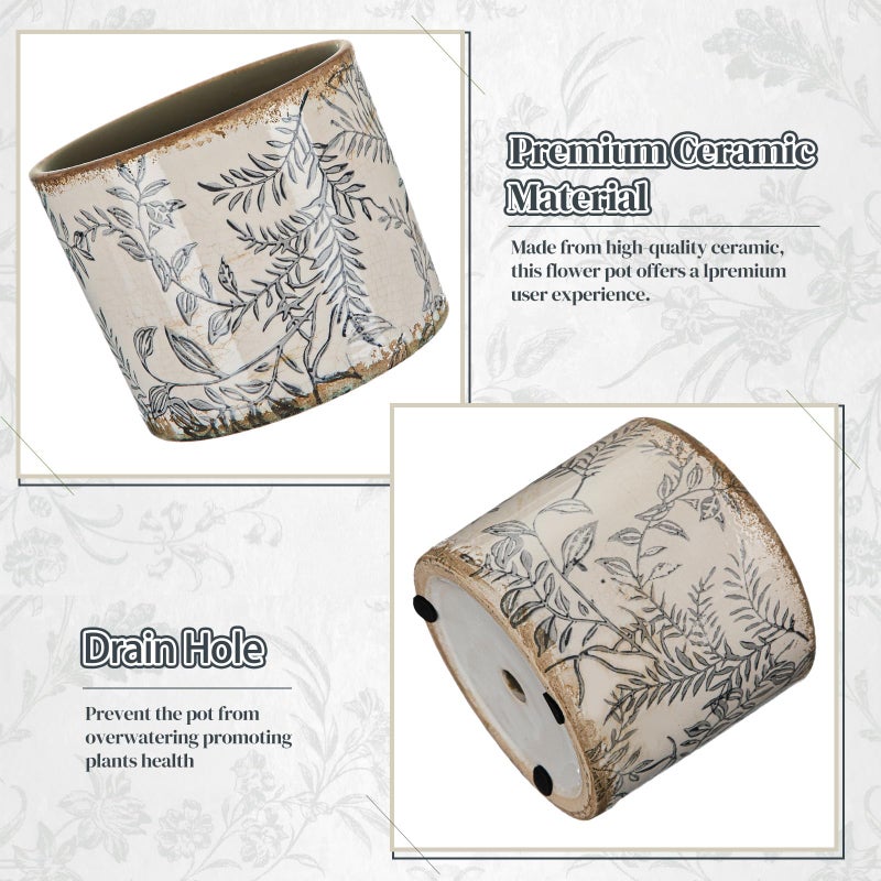 Potchen Indoor Ceramic Plant Pots with Drainage Hole 5 Inch Chinese Glaze Ice Crack Flower Pot Vintage Succulent Pots Porcelain Decorative Planter for Plants Herb Home Decor(Grey,Retro Style) - Image 3