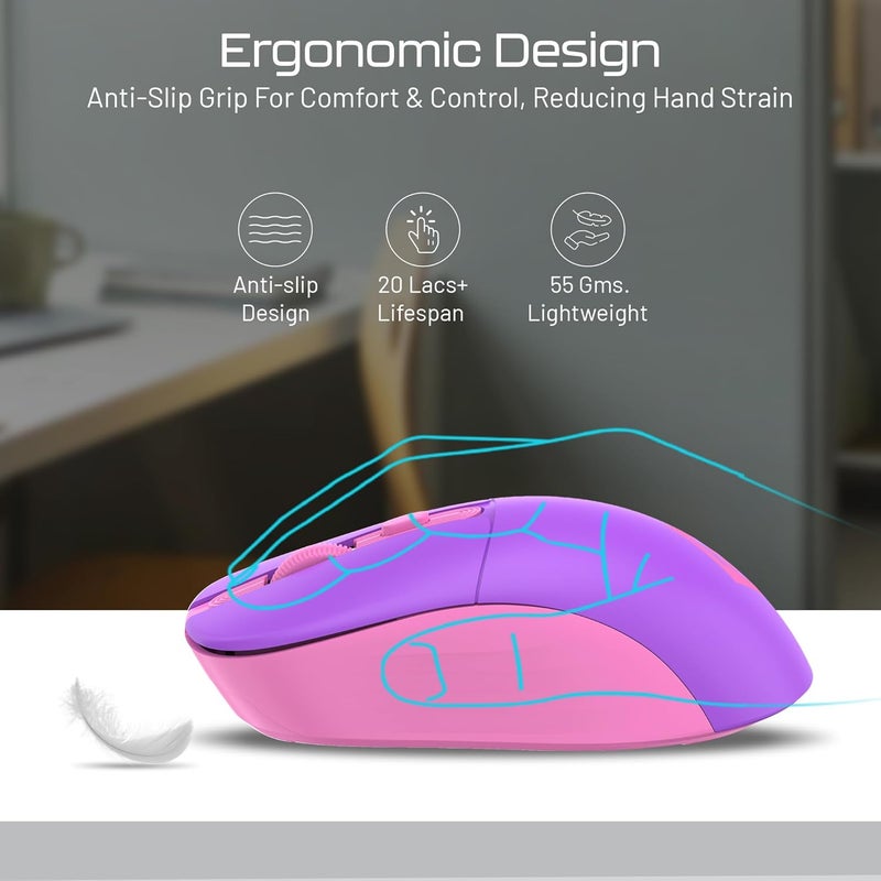 Archer Tech Lab Wireless Mouse,2.4GHz USB Nano Receiver, 3 DPI (800/1200/1600), Ergonomic Lightweight Design 55g,10M Range, Plug & Play, 2 Million Clicks, for Windows PC/Laptop (Precision 100-Purple) - Image 5