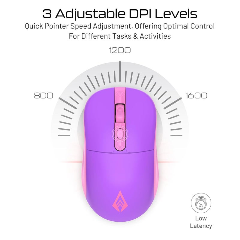 Archer Tech Lab Wireless Mouse,2.4GHz USB Nano Receiver, 3 DPI (800/1200/1600), Ergonomic Lightweight Design 55g,10M Range, Plug & Play, 2 Million Clicks, for Windows PC/Laptop (Precision 100-Purple) - Image 4