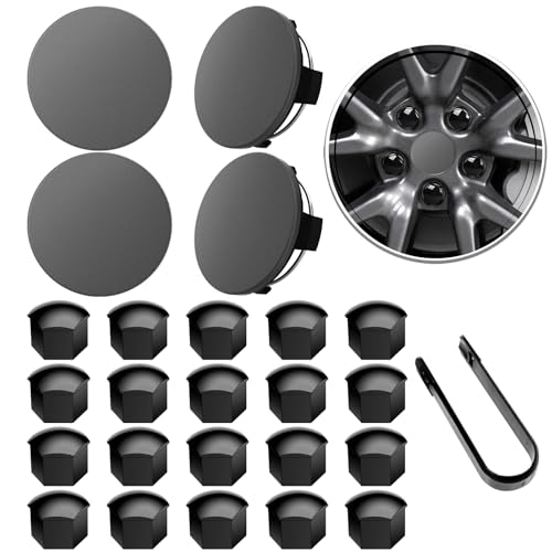 H3JANG Wheel Center Caps for Tesla Model Y Model 3 19 Inch Model S 20 Inch Wheel Hub Caps Center Cover with 4 Hub Center Cap + 20 Lug Nut Cover + 1 Pack Wrench No Logo (Dark Grey) - Image 1