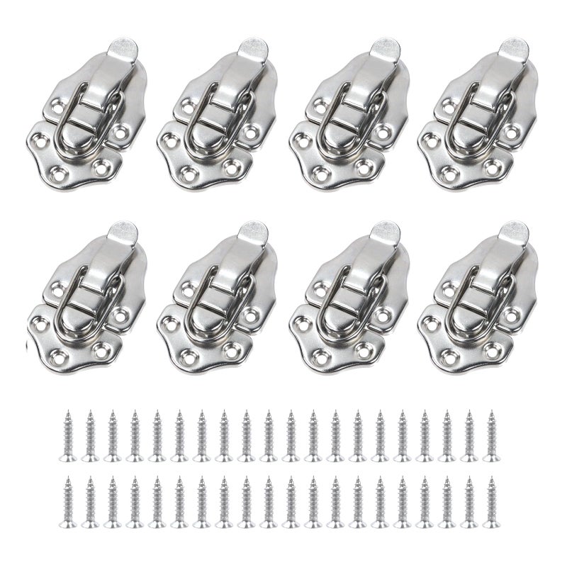 Geesatis 8 Pcs Metal Box Hasp Lock Toggle Latch Catch Decorative Hasp BoxLatch Hasps for Jewelry Wooden Case Boxes with Mounting Screws Silver
