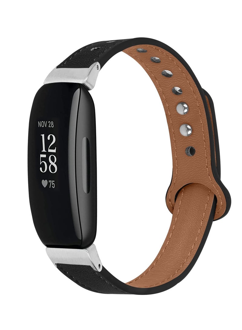 Zikra Suntown Smart Band Leather Strap, Compatible with Fitbit Inspire 2 Strap, Genuine Leather Sport Wristband Replacement Strap bands Bracelet - Image 2