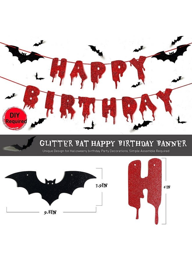 Haptda Red Glittery Happy Birthday Halloween Banner Black Foil Curtains Backdrop 3D Bat Sticker And Latex Balloons Confetti Balloon For Birthday Party Decorations Scary Party Supplies - Image 3