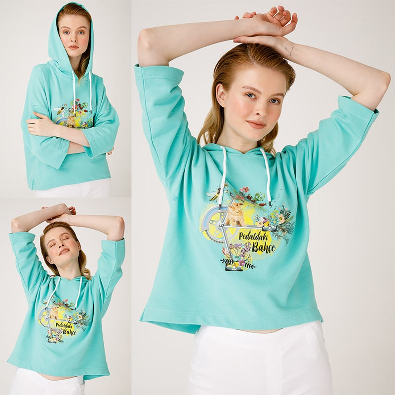 Nature Garden On The Pedal Hoodie, Green, Long Sleeve, Women's Sweatshirts , Soft and thick fabric, Small Size - Image 5