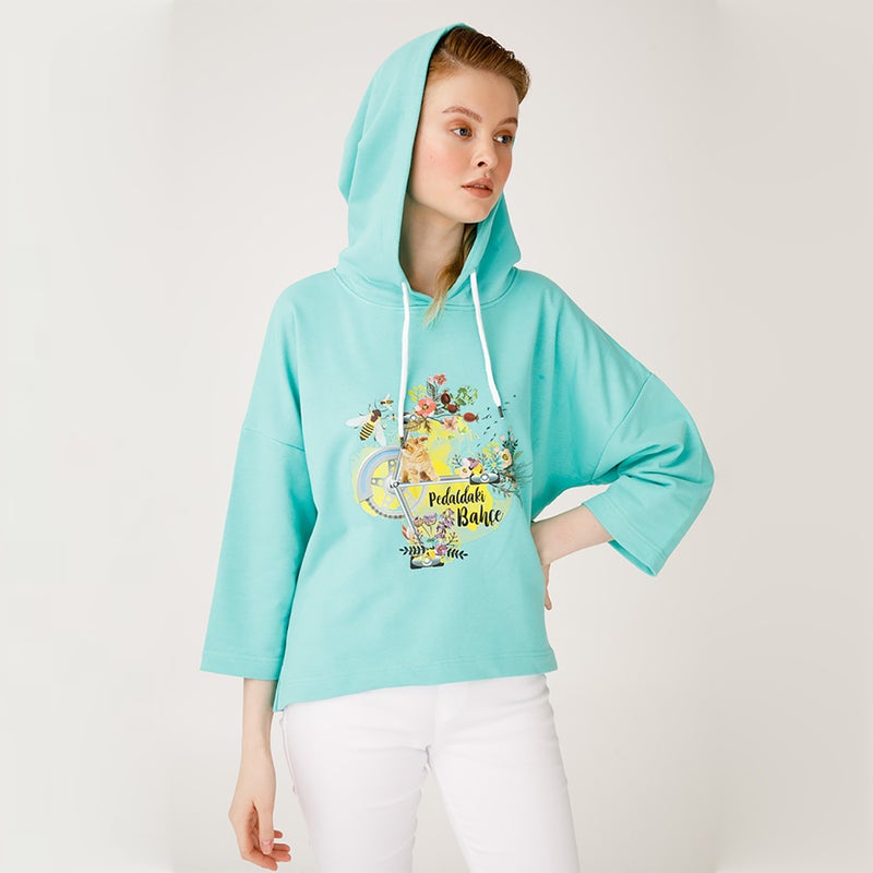 Nature Garden On The Pedal Hoodie, Green, Long Sleeve, Women's Sweatshirts , Soft and thick fabric, Small Size - Image 4