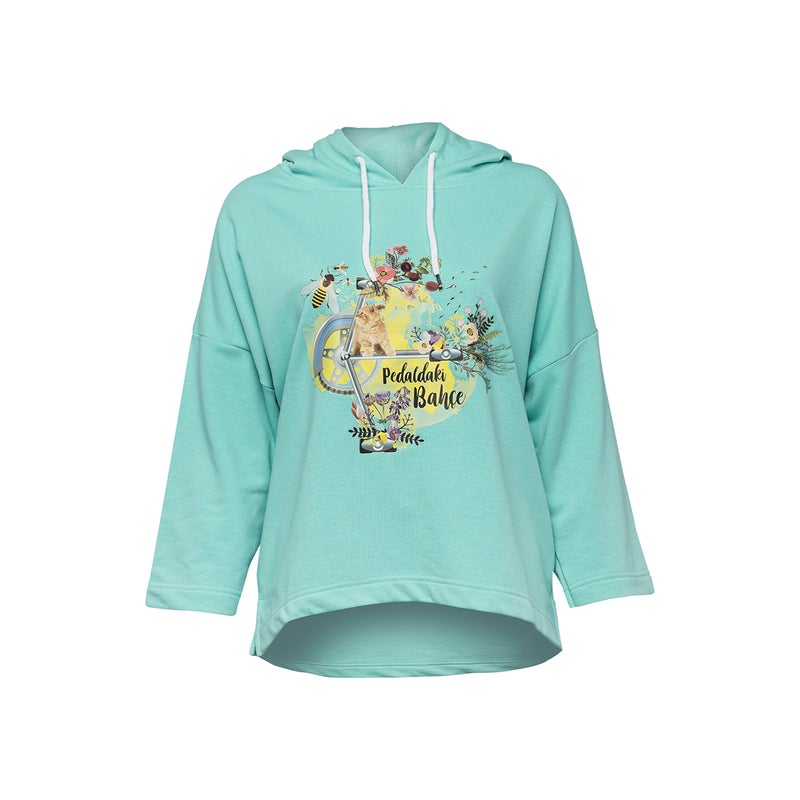 Nature Garden On The Pedal Hoodie, Green, Long Sleeve, Women's Sweatshirts , Soft and thick fabric, Small Size - Image 1