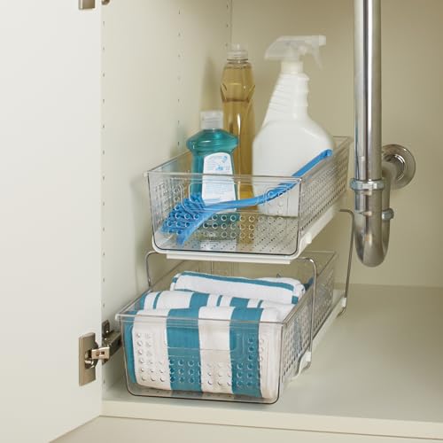madesmart 2-Tier Organizer, Multi-Purpose Slide-Out Storage with Handles and Dividers for Home and Bath, Easy Assembly, BPA Free, Clear - Image 2
