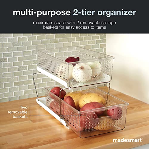 madesmart 2-Tier Organizer, Multi-Purpose Slide-Out Storage with Handles and Dividers for Home and Bath, Easy Assembly, BPA Free, Clear - Image 3