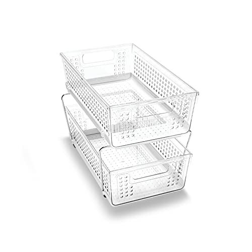 madesmart 2-Tier Organizer, Multi-Purpose Slide-Out Storage with Handles and Dividers for Home and Bath, Easy Assembly, BPA Free, Clear - Image 1