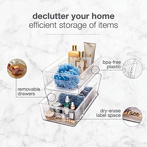 madesmart 2-Tier Organizer, Multi-Purpose Slide-Out Storage with Handles and Dividers for Home and Bath, Easy Assembly, BPA Free, Clear - Image 4
