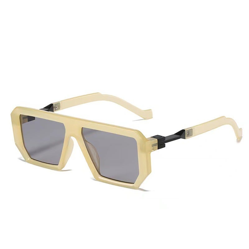 Vintage Square Sunglasses Unisex Fashion Yellow frame light gray sheet