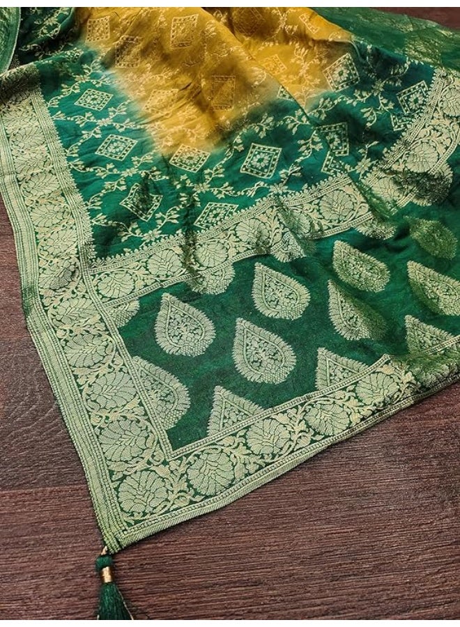 TRENDMALLS تريندمالز - شال نسائي من الحرير البناراسي بتصميم عرقي (D07-أخضر مصفر) - Image 3