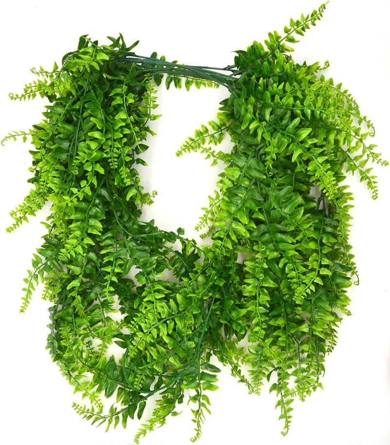 Antspirit Artificial Plants Vines Fern Persian Rattan Fake Hanging Plant Faux Hanging Boston Ferns Flowers Vine Outdoor UV Resistant Plastic Plants Wall Indoor Hanging Baskets Wedding Garland Decor-2 pcs - Image 5