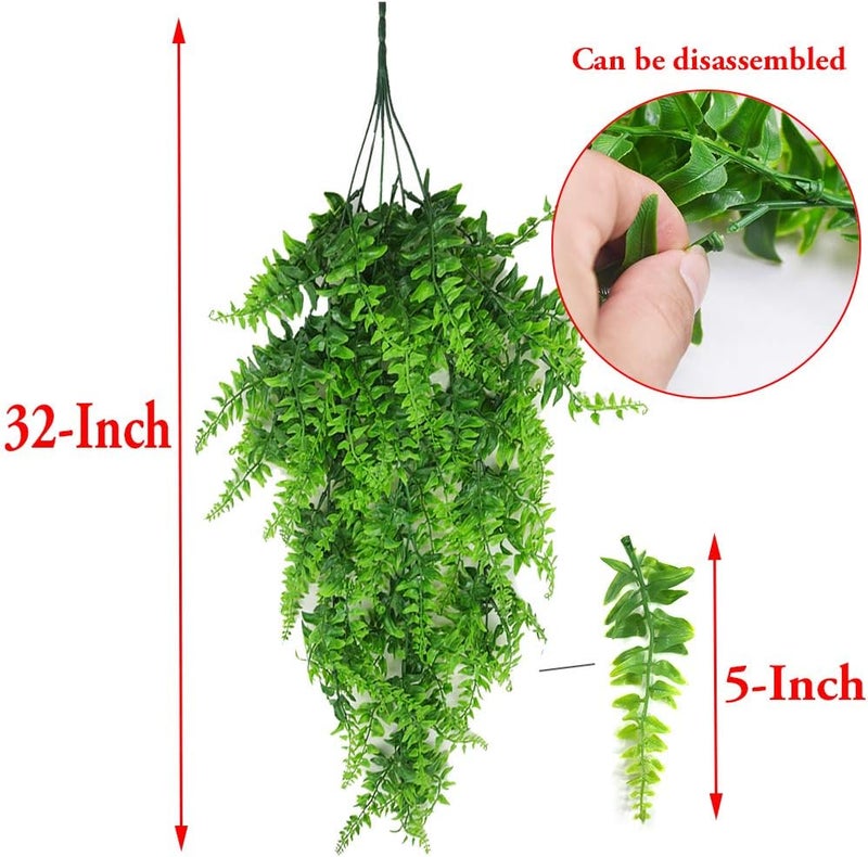 Antspirit Artificial Plants Vines Fern Persian Rattan Fake Hanging Plant Faux Hanging Boston Ferns Flowers Vine Outdoor UV Resistant Plastic Plants Wall Indoor Hanging Baskets Wedding Garland Decor-2 pcs - Image 3