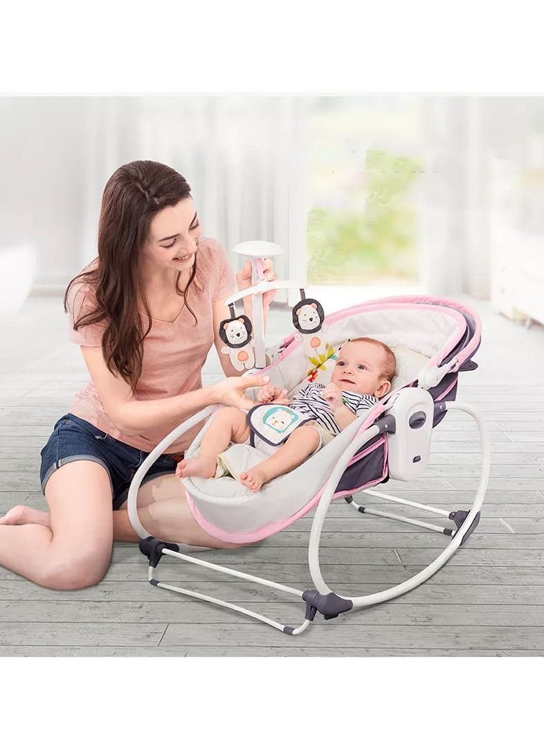 5 in 1 Baby Cradle Swing, Portable Newborn Gliding Bassinet with Detachable Canopy Music Toys Vibration, Rocking Infant Crib Sleeping Chair for Travel - Image 5