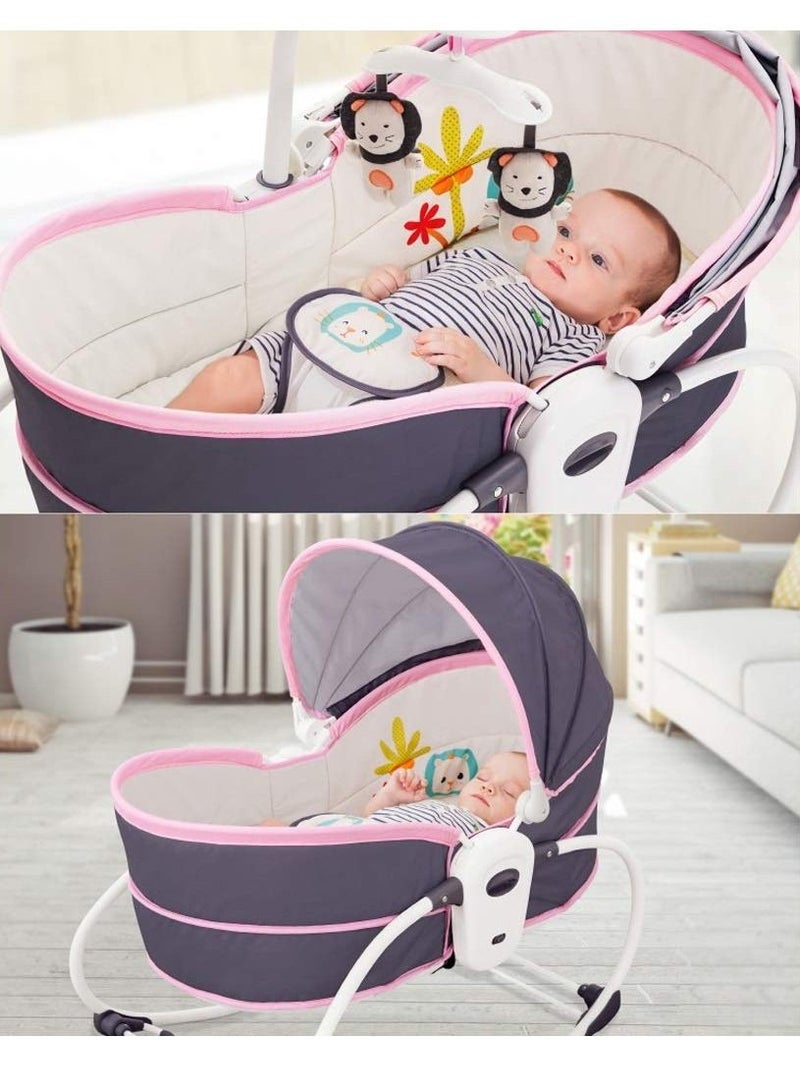 5 in 1 Baby Cradle Swing, Portable Newborn Gliding Bassinet with Detachable Canopy Music Toys Vibration, Rocking Infant Crib Sleeping Chair for Travel - Image 4