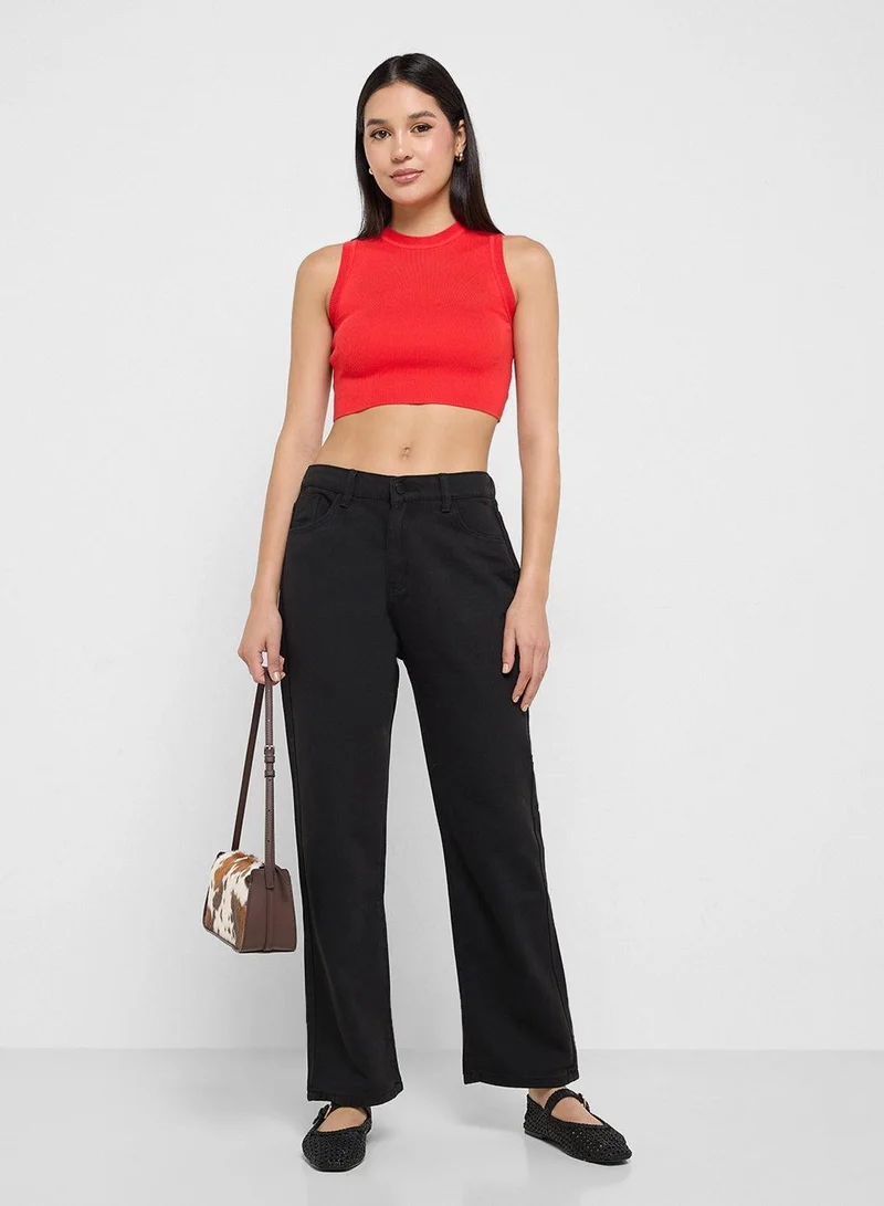 Ginger BLACK High Rise Straight Fit Jeans for Women | Best Price UAE