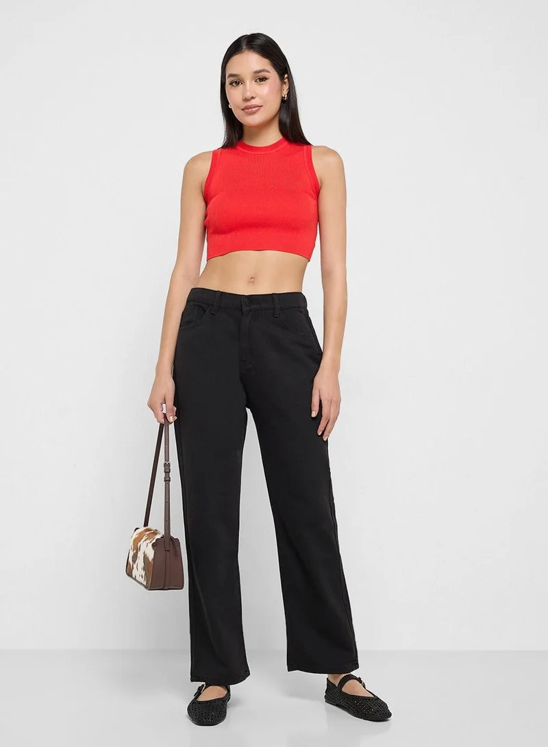 Ginger BLACK High Rise Straight Fit Jeans for Women | Best Price UAE