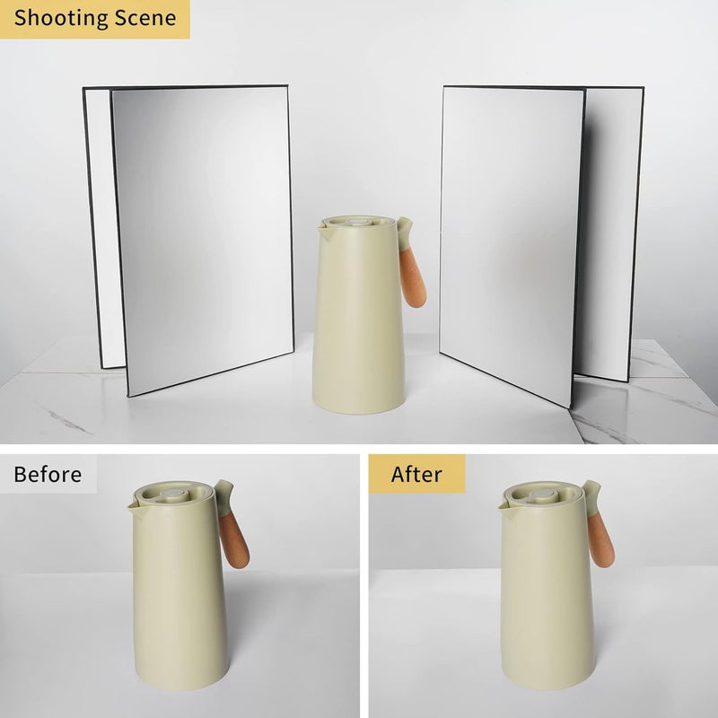 Meking 3 in 1 Photography Reflector Cardboard, 17 x 12 inches Folding Light Diffuser Board for Still Life, Product and Food Photo Shooting - Black, Silver and White, 2 Packs - Image 3