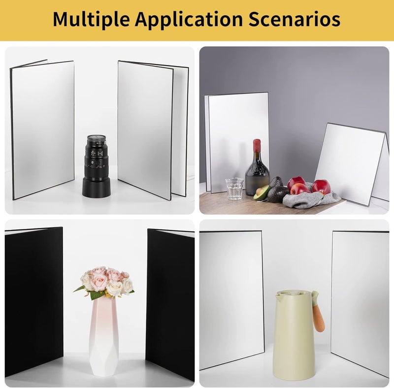 Meking 3 in 1 Photography Reflector Cardboard, 17 x 12 inches Folding Light Diffuser Board for Still Life, Product and Food Photo Shooting - Black, Silver and White, 2 Packs - Image 2