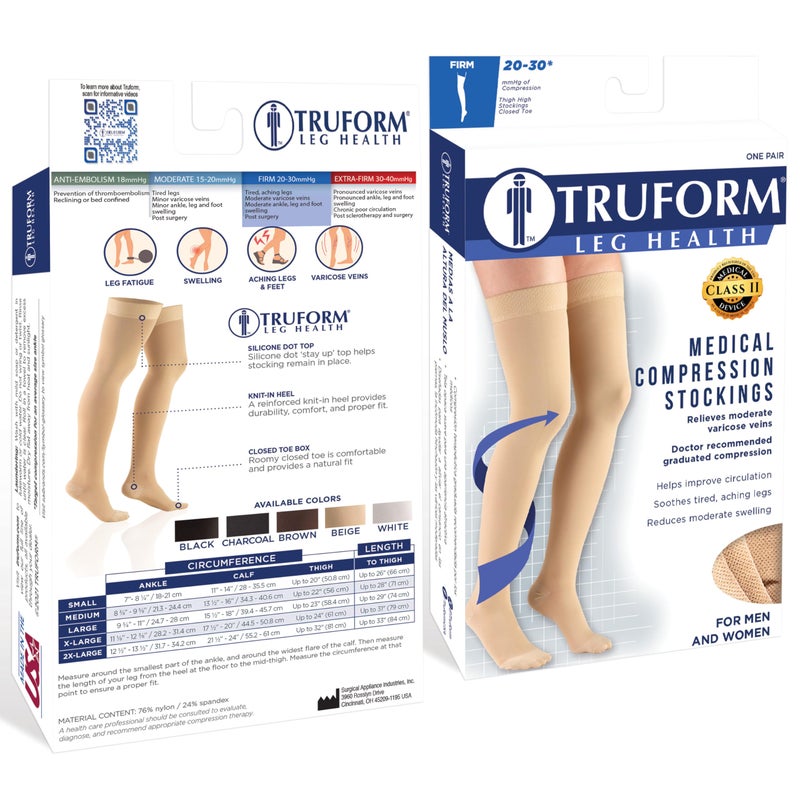 Truform Short Length 20-30 mmHg Compression Stockings for Men and Women, Reduced Length, Closed Toe, Beige, X-Large (short length) - Image 3