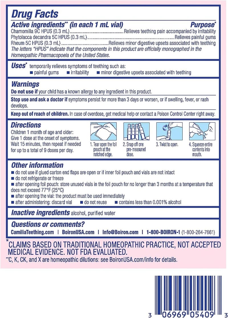 Boiron قطرات بويرون كاميليا لتخفيف آلام اللثة المتورمة والتهيج أثناء النهار والليل - 30 عدداً - Image 4