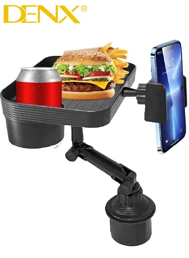 Denx DENX DX1285 2-in-1 Multi-Function Cup Holder Tray for Car – Food Tray + Phone Holder | 360° Rotation | Adjustable Base | Compact & Portable – Ideal for Daily Commute and Road Trips - Image 1