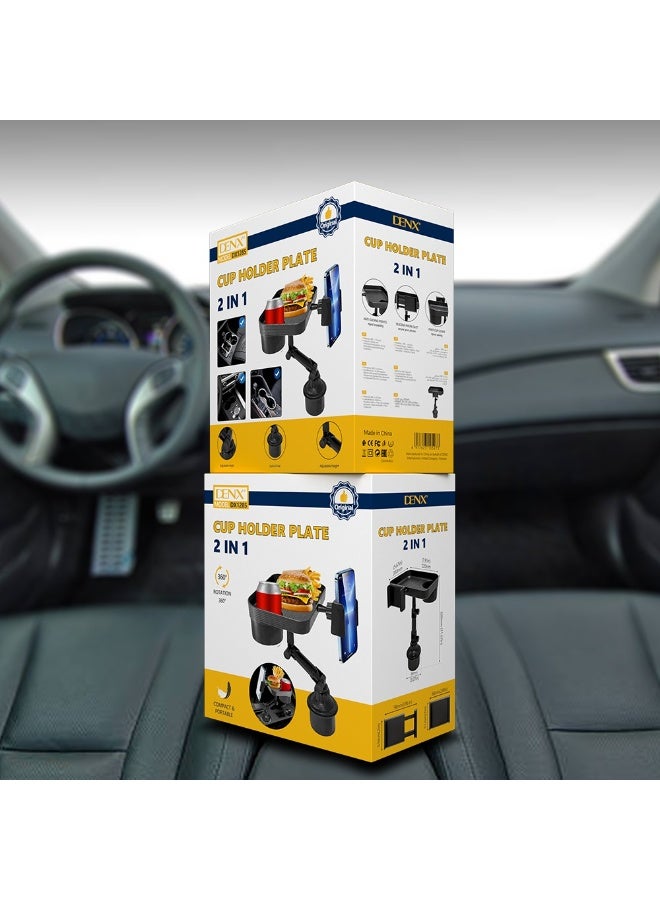 Denx DENX DX1285 2-in-1 Multi-Function Cup Holder Tray for Car – Food Tray + Phone Holder | 360° Rotation | Adjustable Base | Compact & Portable – Ideal for Daily Commute and Road Trips - Image 4