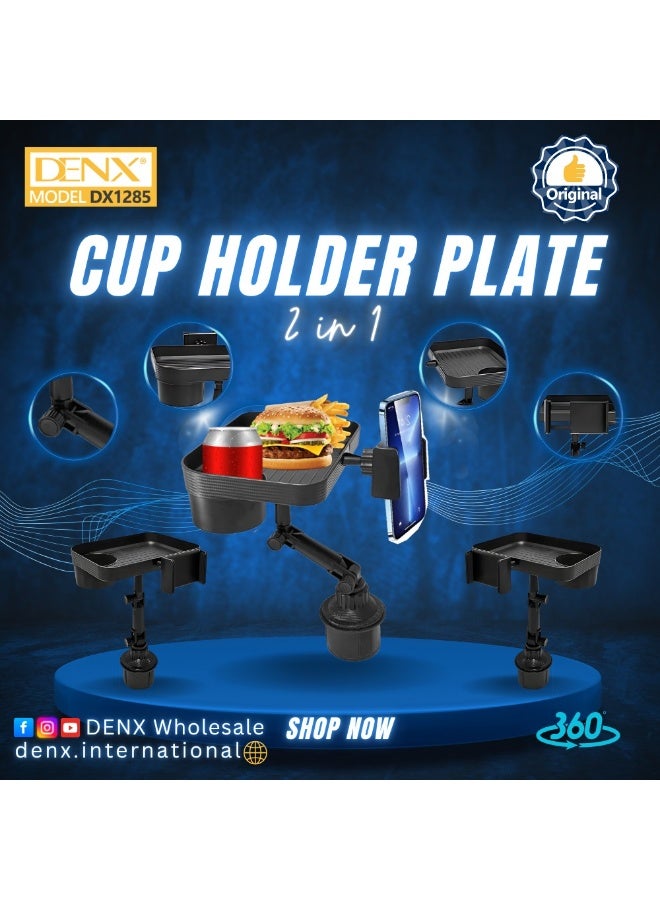 Denx DENX DX1285 2-in-1 Multi-Function Cup Holder Tray for Car – Food Tray + Phone Holder | 360° Rotation | Adjustable Base | Compact & Portable – Ideal for Daily Commute and Road Trips - Image 2