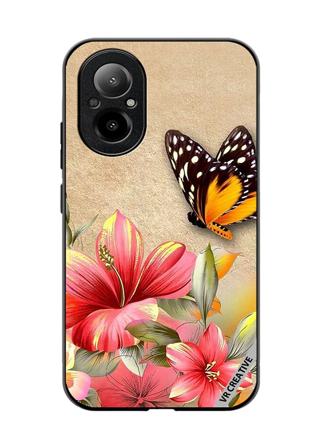 VR CREATIVE Protective Case Cover For Realme C67 4G Brown Butterfly On Flower Design Multicolour - Image 1