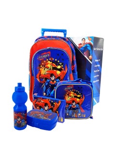 Superman 5 in 1 School Set, 18 Inch Trolley Bag with Lunch Bag, Pencil Case, Water Bottle, and Lunch Box