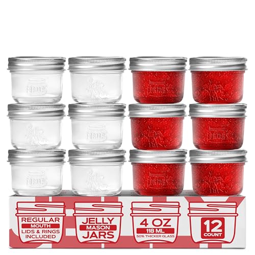 FORJARS® Premium Mason Jars with Lids – 4oz | Regular Mouth Canning Jars | 12-Pack Glass Jars for Jam, Jelly, Honey, Spices, Desserts, Sauces, Food Storage, Freezer Safe, Airtight Bulk Set - Image 1