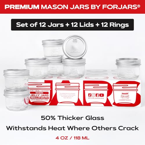 FORJARS® Premium Mason Jars with Lids – 4oz | Regular Mouth Canning Jars | 12-Pack Glass Jars for Jam, Jelly, Honey, Spices, Desserts, Sauces, Food Storage, Freezer Safe, Airtight Bulk Set - Image 2