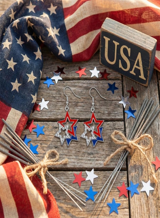 ecozran 4th of July Patriotic Earrings, USA Patriotic Dangle American Flag Earrings, Stars & Stripes Earring, Independence Day Dangle Drop, Red White and Blue Fashion Jewelry Gift for Women (Style-E) - Image 2