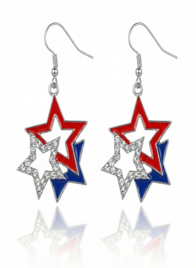 ecozran 4th of July Patriotic Earrings, USA Patriotic Dangle American Flag Earrings, Stars & Stripes Earring, Independence Day Dangle Drop, Red White and Blue Fashion Jewelry Gift for Women (Style-E) - Image 1