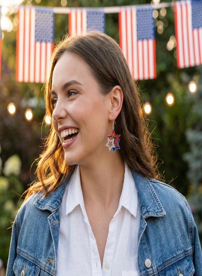 ecozran 4th of July Patriotic Earrings, USA Patriotic Dangle American Flag Earrings, Stars & Stripes Earring, Independence Day Dangle Drop, Red White and Blue Fashion Jewelry Gift for Women (Style-E) - Image 4