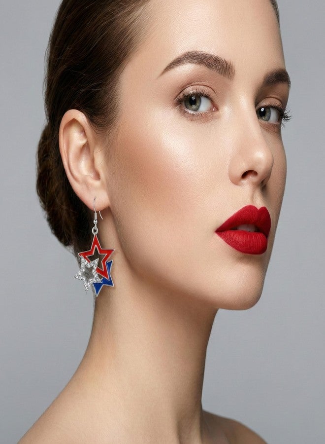 ecozran 4th of July Patriotic Earrings, USA Patriotic Dangle American Flag Earrings, Stars & Stripes Earring, Independence Day Dangle Drop, Red White and Blue Fashion Jewelry Gift for Women (Style-E) - Image 5