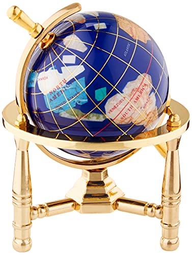 Unique Art Since 1996 Unique Art 6-Inch by Blue Lapis Ocean Mini Table Top Gemstone World Globe with Gold Tripod - Image 2