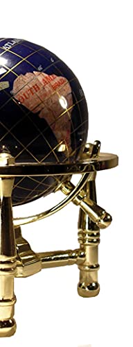 Unique Art Since 1996 Unique Art 6-Inch by Blue Lapis Ocean Mini Table Top Gemstone World Globe with Gold Tripod - Image 3