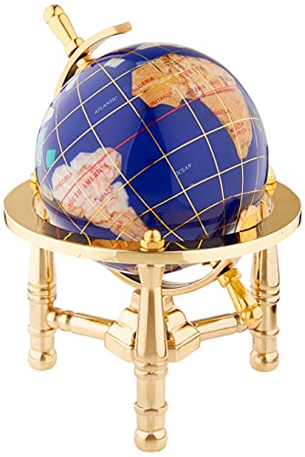 Unique Art Since 1996 Unique Art 6-Inch by Blue Lapis Ocean Mini Table Top Gemstone World Globe with Gold Tripod - Image 4