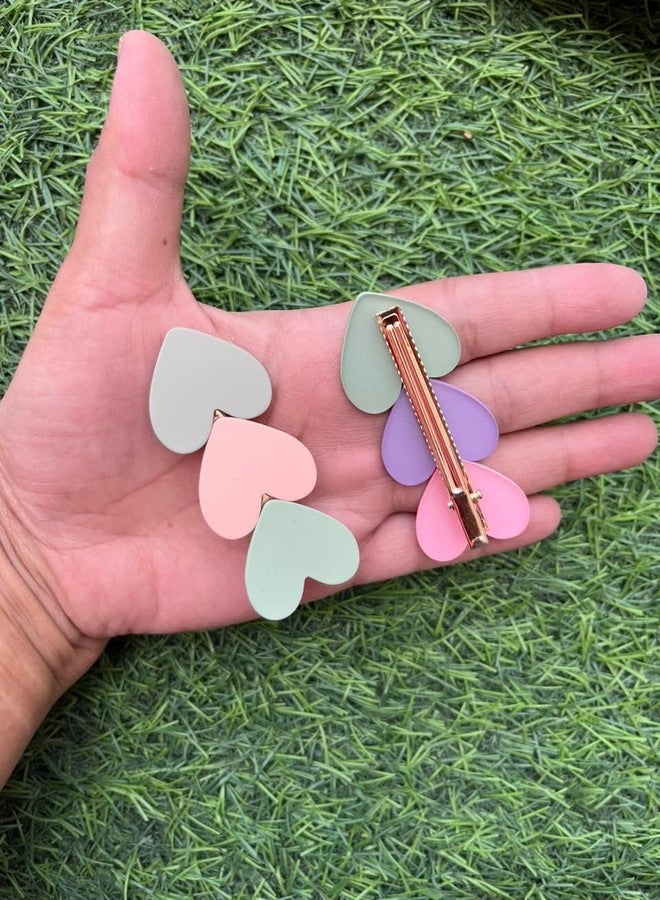 Radhya Accessories Colorful Heart hair clip Matte finish hair clip for Women Strong grip hair clips for girl Korean hair accessories (Pack of 2) - Image 1