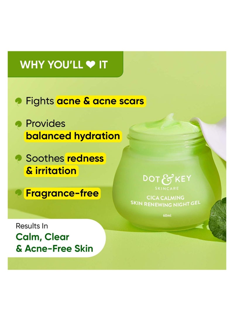 Dot & Key CICA Claming Skin Renewing Night Gel | Night Cream with Niacinamide, Green Tea & Hyaluronic | Reduces Acne, Dark Spots & Pigmentation, For Oily, Acne Prone And Sensitive Skin | 60ml  - Image 2