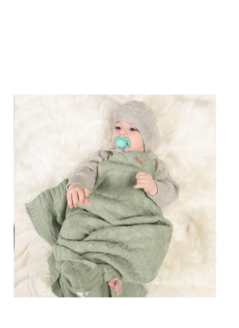 Y&D Baby Blanket Knit Toddler Blankets, Cable Blanket, Receiving Infant Swaddle Nursery Perfect for Newborn Boy and Girl (Green )  - Image 3